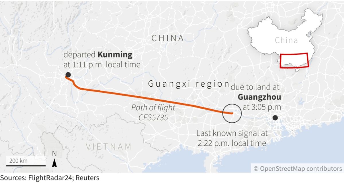 V Číně se zřítilo letadlo se 132 lidmi na palubě
